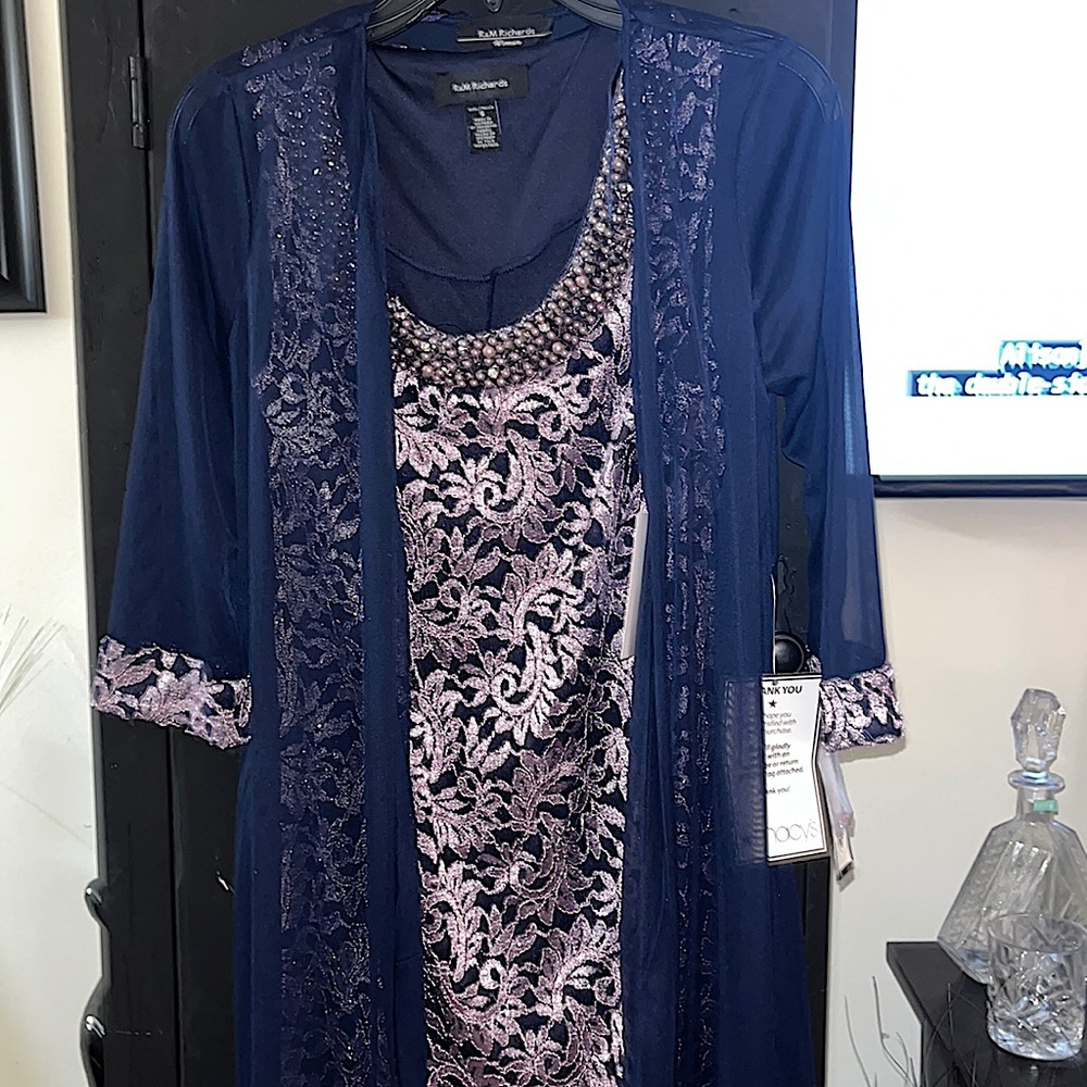 R & M Richards Navy/Lilac Dress